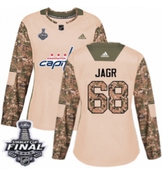 Women's Adidas Washington Capitals #68 Jaromir Jagr Authentic Camo Veterans Day Practice 2018 Stanley Cup Final NHL Jersey