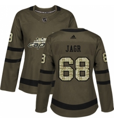 Women's Adidas Washington Capitals #68 Jaromir Jagr Authentic Green Salute to Service NHL Jersey