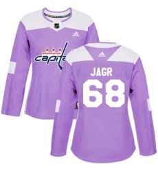 Women's Adidas Washington Capitals #68 Jaromir Jagr Authentic Purple Fights Cancer Practice NHL Jersey