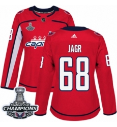 Women's Adidas Washington Capitals #68 Jaromir Jagr Authentic Red Home 2018 Stanley Cup Final Champions NHL Jersey