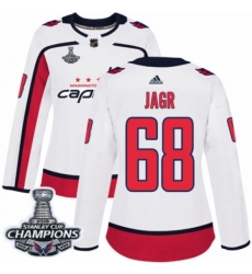 Women's Adidas Washington Capitals #68 Jaromir Jagr Authentic White Away 2018 Stanley Cup Final Champions NHL Jersey