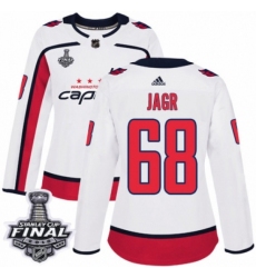 Women's Adidas Washington Capitals #68 Jaromir Jagr Authentic White Away 2018 Stanley Cup Final NHL Jersey