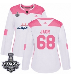 Women's Adidas Washington Capitals #68 Jaromir Jagr Authentic White/Pink Fashion 2018 Stanley Cup Final NHL Jersey