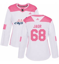 Women's Adidas Washington Capitals #68 Jaromir Jagr Authentic White/Pink Fashion NHL Jersey