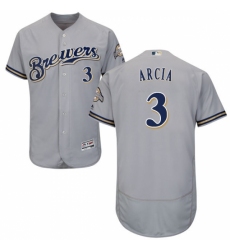 Men's Majestic Milwaukee Brewers #3 Orlando Arcia Grey Flexbase Authentic Collection MLB Jersey