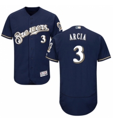 Men's Majestic Milwaukee Brewers #3 Orlando Arcia Navy Blue Flexbase Authentic Collection MLB Jersey