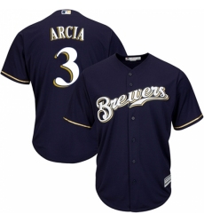 Men's Majestic Milwaukee Brewers #3 Orlando Arcia Replica Navy Blue Alternate Cool Base MLB Jersey