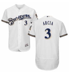 Men's Majestic Milwaukee Brewers #3 Orlando Arcia White Flexbase Authentic Collection MLB Jersey