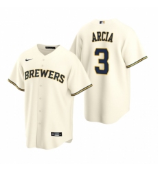 Men's Nike Milwaukee Brewers #3 Orlando Arcia Cream Home Stitched Baseball Jersey