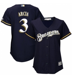 Women's Majestic Milwaukee Brewers #3 Orlando Arcia Replica Navy Blue Alternate Cool Base MLB Jersey