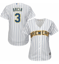 Women's Majestic Milwaukee Brewers #3 Orlando Arcia Replica White Alternate Cool Base MLB Jersey