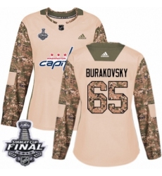 Women's Adidas Washington Capitals #65 Andre Burakovsky Authentic Camo Veterans Day Practice 2018 Stanley Cup Final NHL Jersey