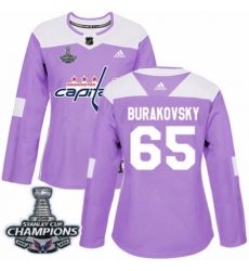 Women's Adidas Washington Capitals #65 Andre Burakovsky Authentic Purple Fights Cancer Practice 2018 Stanley Cup Final Champions NHL Jersey