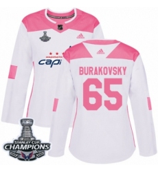 Women's Adidas Washington Capitals #65 Andre Burakovsky Authentic White Pink Fashion 2018 Stanley Cup Final Champions NHL Jersey