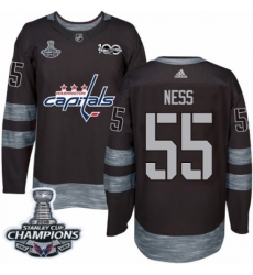 Men's Adidas Washington Capitals #55 Aaron Ness Authentic Black 1917-2017 100th Anniversary 2018 Stanley Cup Final Champions NHL Jersey