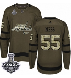 Men's Adidas Washington Capitals #55 Aaron Ness Authentic Green Salute to Service 2018 Stanley Cup Final NHL Jersey