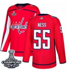 Men's Adidas Washington Capitals #55 Aaron Ness Authentic Red Home 2018 Stanley Cup Final Champions NHL Jersey