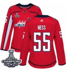 Women's Adidas Washington Capitals #55 Aaron Ness Authentic Red Home 2018 Stanley Cup Final Champions NHL Jersey