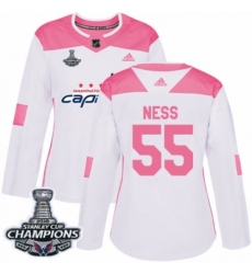 Women's Adidas Washington Capitals #55 Aaron Ness Authentic White Pink Fashion 2018 Stanley Cup Final Champions NHL Jersey