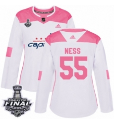 Women's Adidas Washington Capitals #55 Aaron Ness Authentic White/Pink Fashion 2018 Stanley Cup Final NHL Jersey