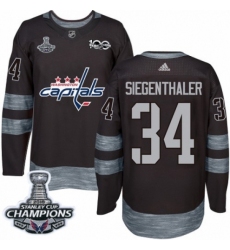 Men's Adidas Washington Capitals #34 Jonas Siegenthaler Authentic Black 1917-2017 100th Anniversary 2018 Stanley Cup Final Champions NHL Jersey