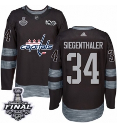 Men's Adidas Washington Capitals #34 Jonas Siegenthaler Authentic Black 1917-2017 100th Anniversary 2018 Stanley Cup Final NHL Jersey