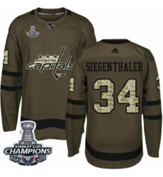 Men's Adidas Washington Capitals #34 Jonas Siegenthaler Authentic Green Salute to Service 2018 Stanley Cup Final Champions NHL Jersey