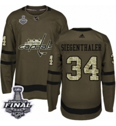 Men's Adidas Washington Capitals #34 Jonas Siegenthaler Authentic Green Salute to Service 2018 Stanley Cup Final NHL Jersey