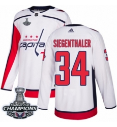 Men's Adidas Washington Capitals #34 Jonas Siegenthaler Authentic White Away 2018 Stanley Cup Final Champions NHL Jersey