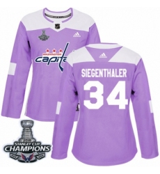 Women's Adidas Washington Capitals #34 Jonas Siegenthaler Authentic Purple Fights Cancer Practice 2018 Stanley Cup Final Champions NHL Jersey