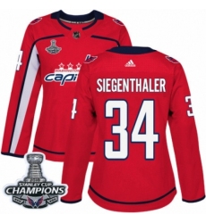 Women's Adidas Washington Capitals #34 Jonas Siegenthaler Authentic Red Home 2018 Stanley Cup Final Champions NHL Jersey