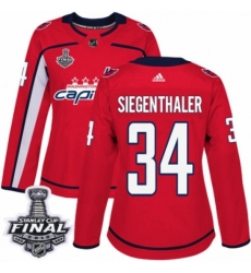 Women's Adidas Washington Capitals #34 Jonas Siegenthaler Authentic Red Home 2018 Stanley Cup Final NHL Jersey