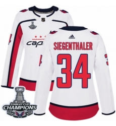 Women's Adidas Washington Capitals #34 Jonas Siegenthaler Authentic White Away 2018 Stanley Cup Final Champions NHL Jersey