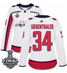 Women's Adidas Washington Capitals #34 Jonas Siegenthaler Authentic White Away 2018 Stanley Cup Final NHL Jersey