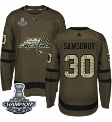 Men's Adidas Washington Capitals #30 Ilya Samsonov Authentic Green Salute to Service 2018 Stanley Cup Final Champions NHL Jersey