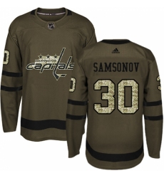 Men's Adidas Washington Capitals #30 Ilya Samsonov Authentic Green Salute to Service NHL Jersey