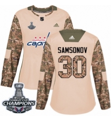 Women's Adidas Washington Capitals #30 Ilya Samsonov Authentic Camo Veterans Day Practice 2018 Stanley Cup Final Champions NHL Jersey