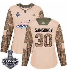 Women's Adidas Washington Capitals #30 Ilya Samsonov Authentic Camo Veterans Day Practice 2018 Stanley Cup Final NHL Jersey