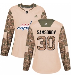 Women's Adidas Washington Capitals #30 Ilya Samsonov Authentic Camo Veterans Day Practice NHL Jersey