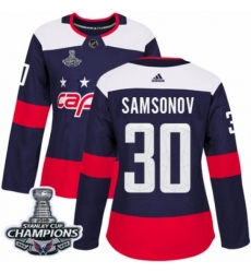 Women's Adidas Washington Capitals #30 Ilya Samsonov Authentic Navy Blue 2018 Stadium Series 2018 Stanley Cup Final Champions NHL Jersey