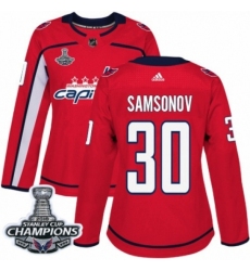 Women's Adidas Washington Capitals #30 Ilya Samsonov Authentic Red Home 2018 Stanley Cup Final Champions NHL Jersey