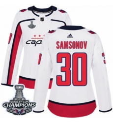 Women's Adidas Washington Capitals #30 Ilya Samsonov Authentic White Away 2018 Stanley Cup Final Champions NHL Jersey