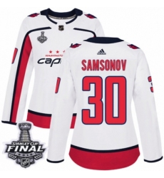 Women's Adidas Washington Capitals #30 Ilya Samsonov Authentic White Away 2018 Stanley Cup Final NHL Jersey