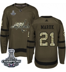 Men's Adidas Washington Capitals #21 Dennis Maruk Authentic Green Salute to Service 2018 Stanley Cup Final Champions NHL Jersey