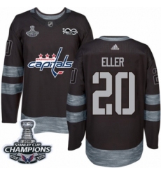 Men's Adidas Washington Capitals #20 Lars Eller Authentic Black 1917-2017 100th Anniversary 2018 Stanley Cup Final Champions NHL Jersey