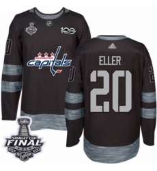 Men's Adidas Washington Capitals #20 Lars Eller Authentic Black 1917-2017 100th Anniversary 2018 Stanley Cup Final NHL Jersey