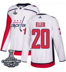 Men's Adidas Washington Capitals #20 Lars Eller Authentic White Away 2018 Stanley Cup Final Champions NHL Jersey