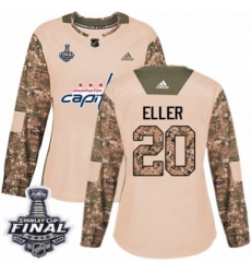 Women's Adidas Washington Capitals #20 Lars Eller Authentic Camo Veterans Day Practice 2018 Stanley Cup Final NHL Jersey