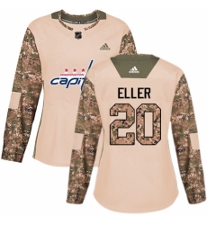 Women's Adidas Washington Capitals #20 Lars Eller Authentic Camo Veterans Day Practice NHL Jersey