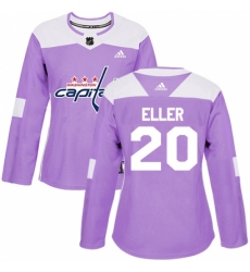 Women's Adidas Washington Capitals #20 Lars Eller Authentic Purple Fights Cancer Practice NHL Jersey